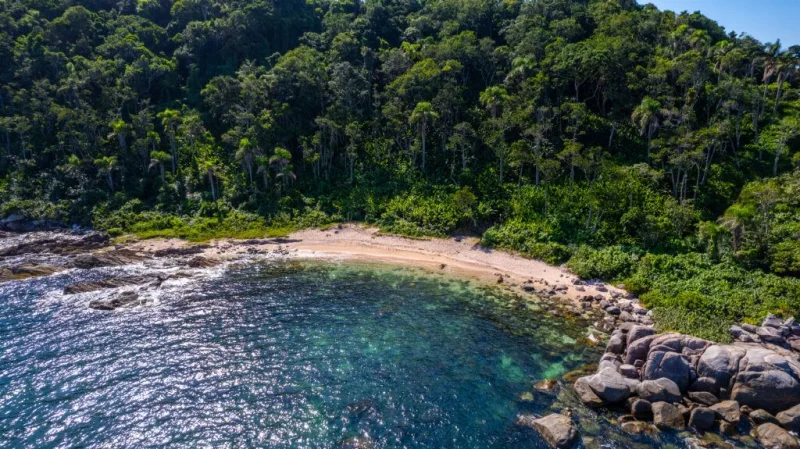 Vista da Praia Galheta, em Bombinhas. Imagem do acervo oficial de turismo.